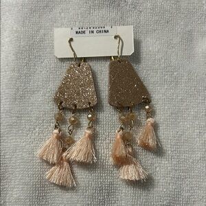 Source Unknown Glittering Tassel Earrings - Peach and Gold